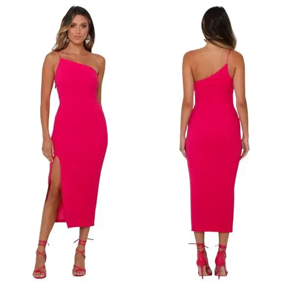 Hello Molly | Dresses | Hello Molly Dress Zarita Midi One Shoulder Midi  Party Cocktail Barbie Hot Pink 6 | Poshmark
